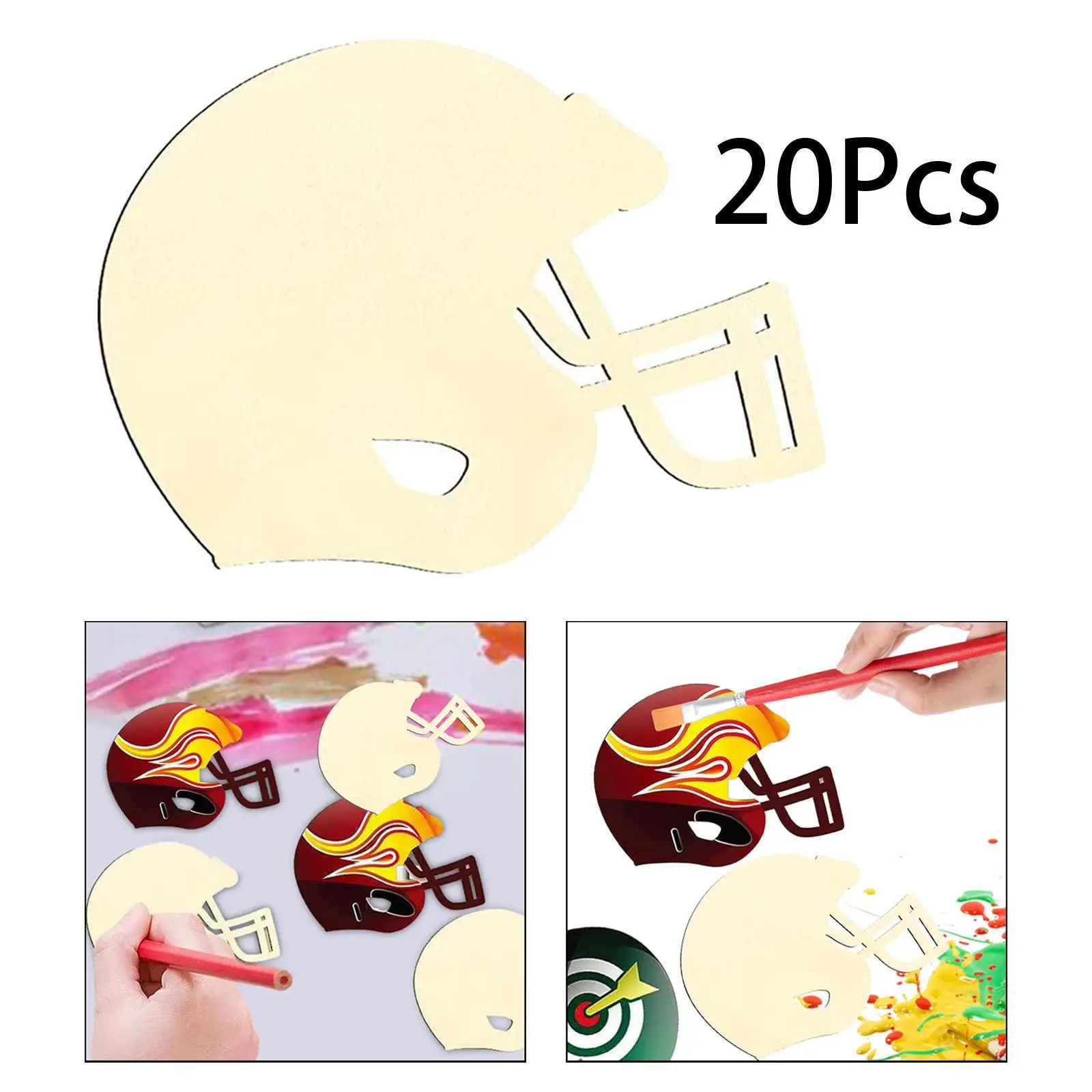 20 Pieces Wooden Helmet Shaped Cutouts Home Decoration Toy DIY Crafting for Woodworking Supplies Wedding Signs Xmas Scrapbooking