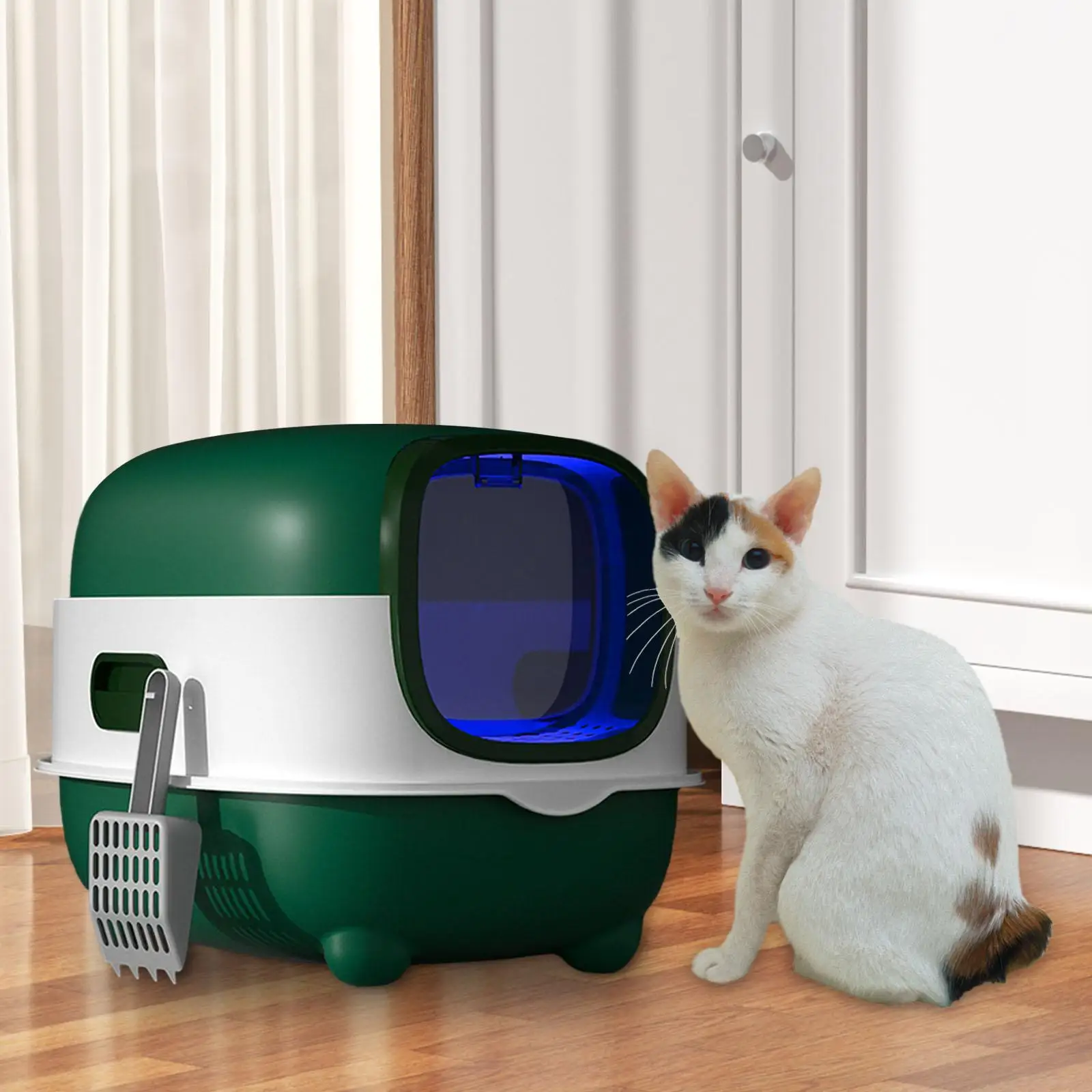 Hooded Cat Litter Box with Front Door Detachable for Small Cats Enclosed Cat Toilet Pet Litter Box Large Enclosed Cat Litter Box
