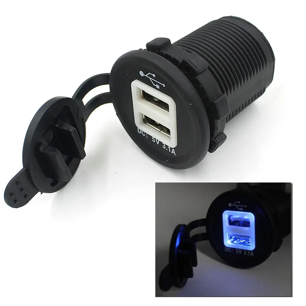 Dual USB LED Motorcycle Lighter Socket Charging Adapter Outlet