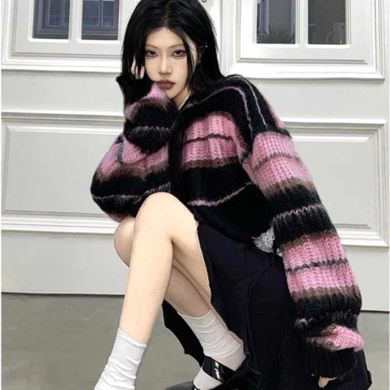 streetwear quente, suéter recortado, Ulzzang Lady, All-Match,