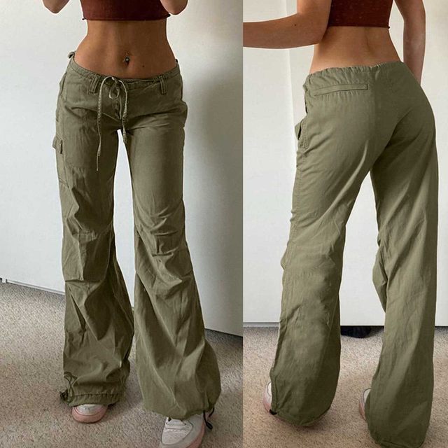 Pantalones cargo con múltiples bolsillos para mujer, ropa de calle