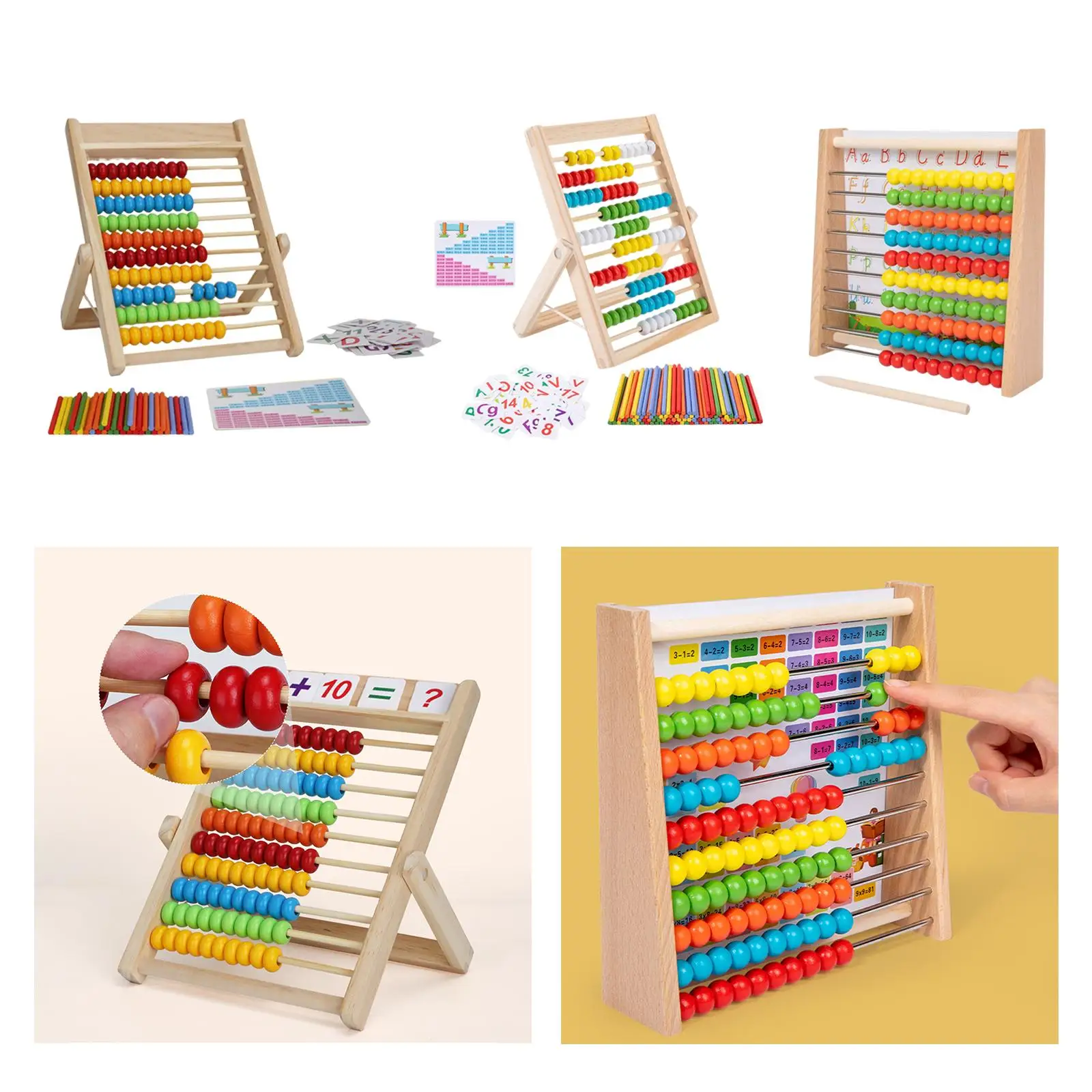 Montessori Math Toys 10 Rows Abacus with 100 Colorful Beads Abacus Thinking Game Educational Toys Interactive Toys for Gifts