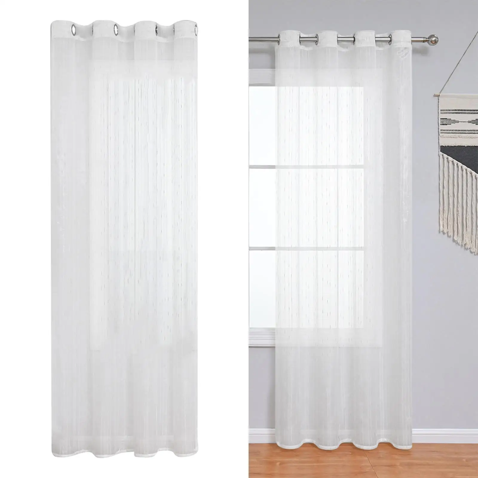 Grommet Top Window Drapes Semi Sheer Curtain 140x260cm Room Decoration
