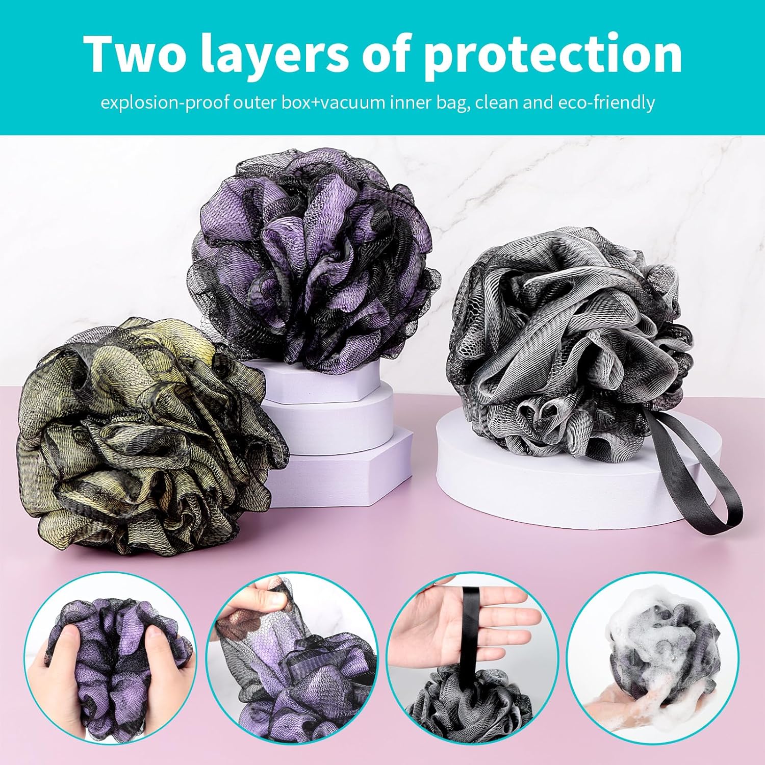 Description Picture 5 of item4pcs Bath Loofah Shower Sponge Body Back Scrubber Soft Mesh Shower Puffs Exfoliating Loofa Bath Accessories Cleaning Tool