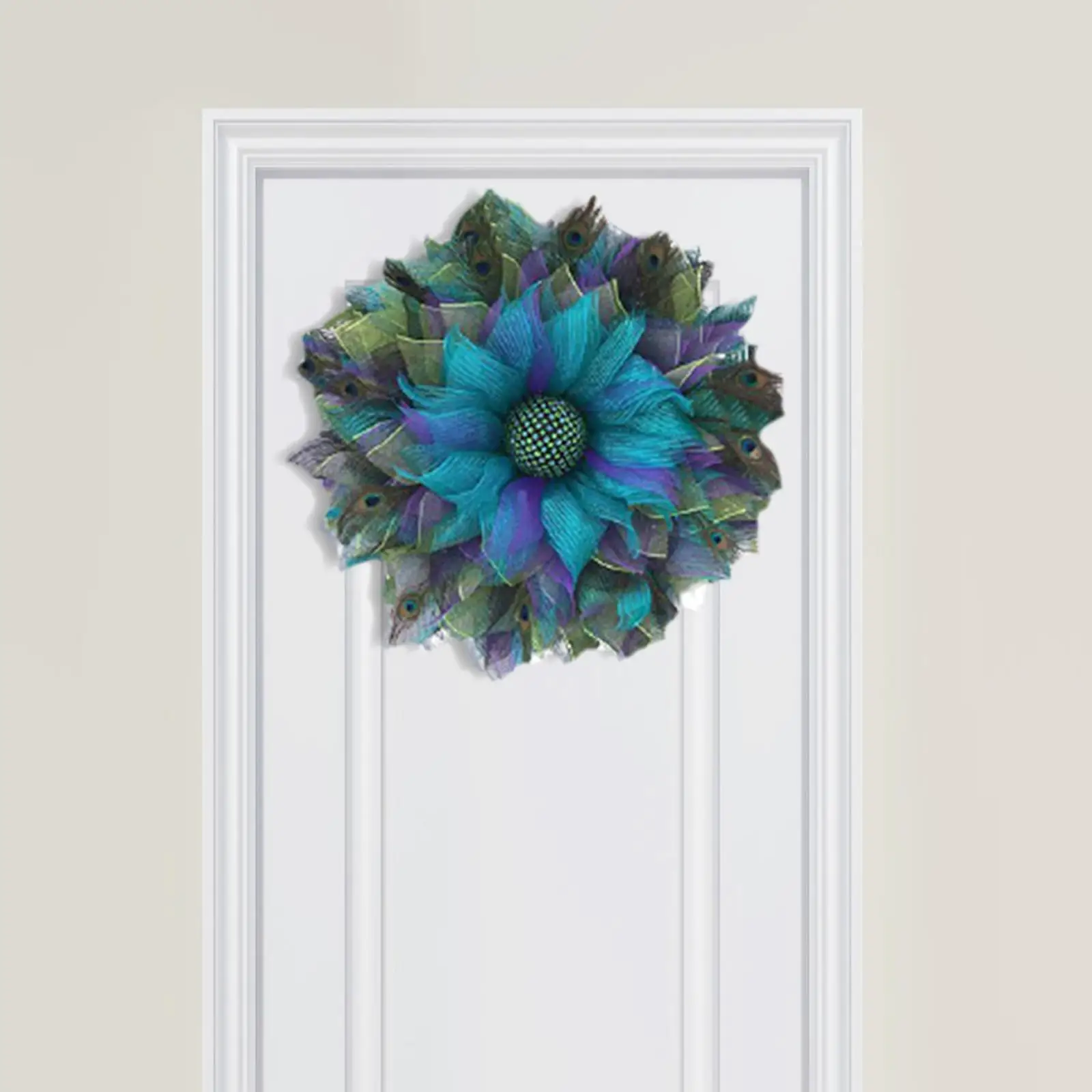 30cm Artificial Peacock Wreath Flower Garland for Front Door Wall Decorative