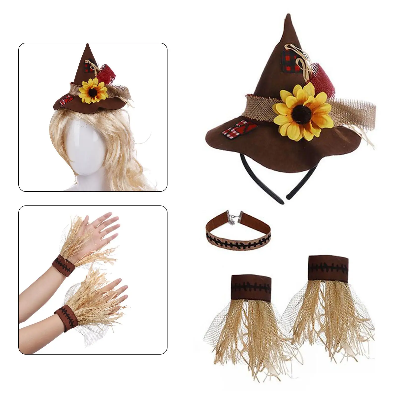 Novelty Halloween Party Costume Hat Necklace Gloves for Cosplay Festival Decoration