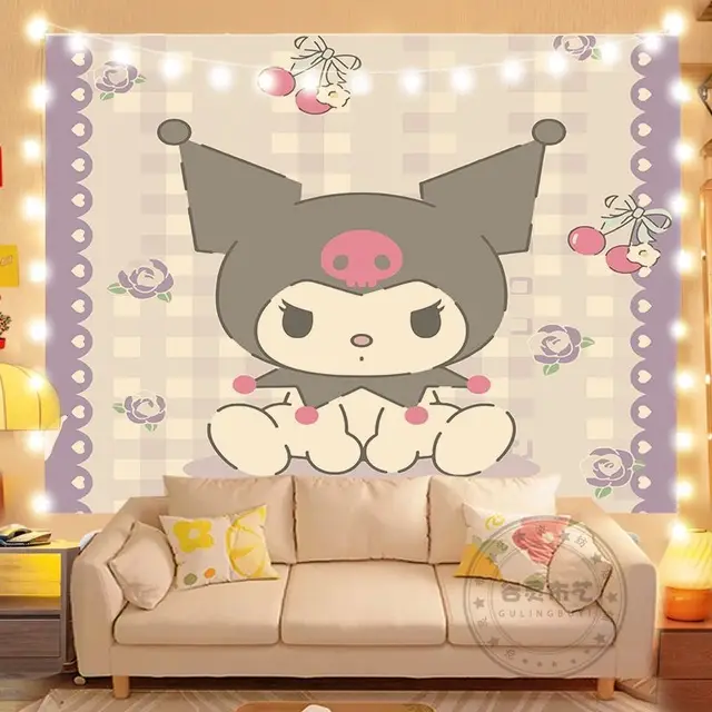 Sanrios Kuromi Cinnamoroll Kittys Hanging Cloth Anime Kawaii Wall Decoration  Cute Cartoon Poster Wall Sticker Background Cloth - AliExpress