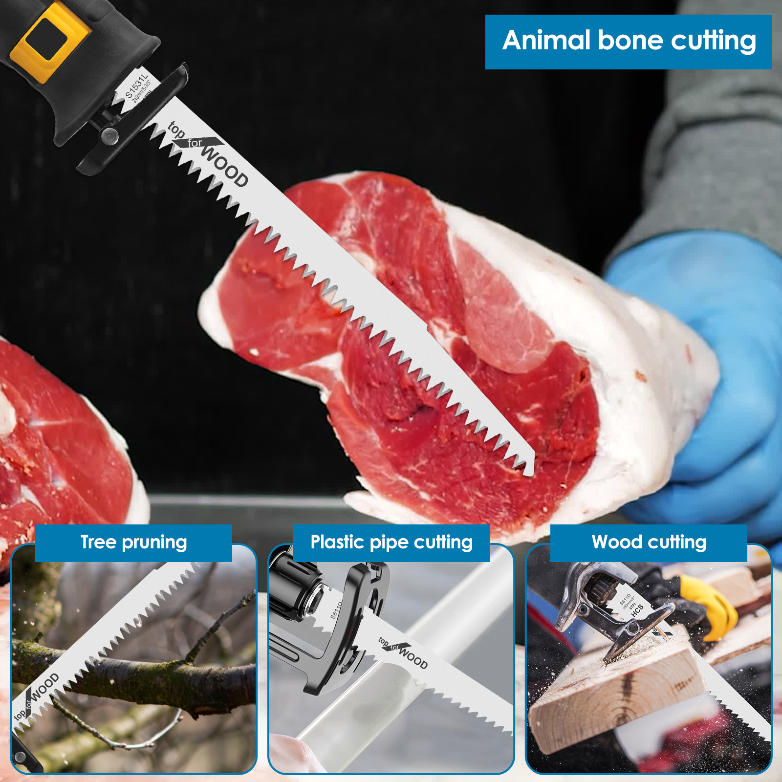 Description Picture 4 of item12Pcs Reciprocating Saw Blade 6/9 Inch 6/5TPI High Carbon Steel Pruning Saw Blade Sharp Fast Cutting Saw Blade Woodworking Tool