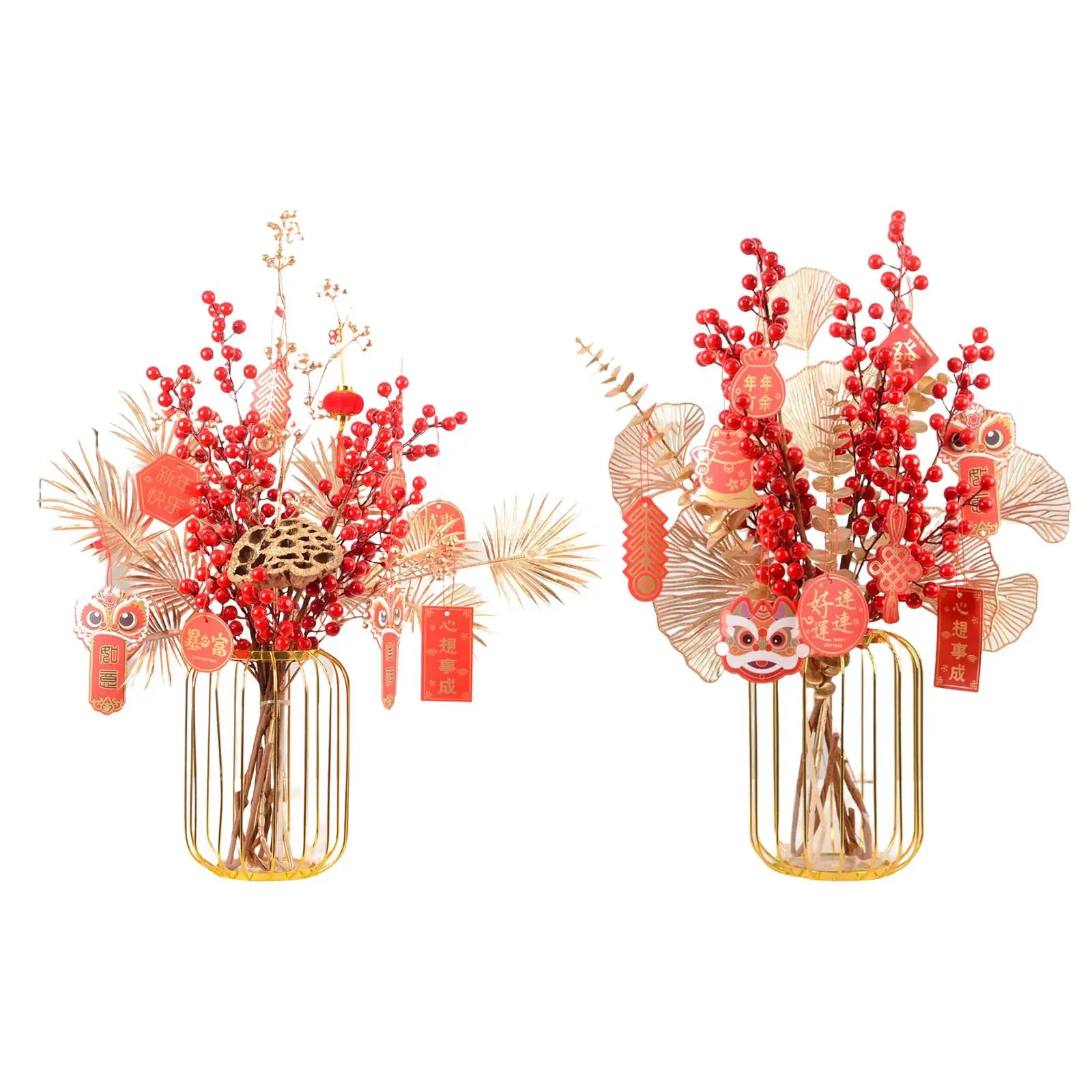 Chinese Style Flower Basket Ornament New Year for Festival Desktop Decor