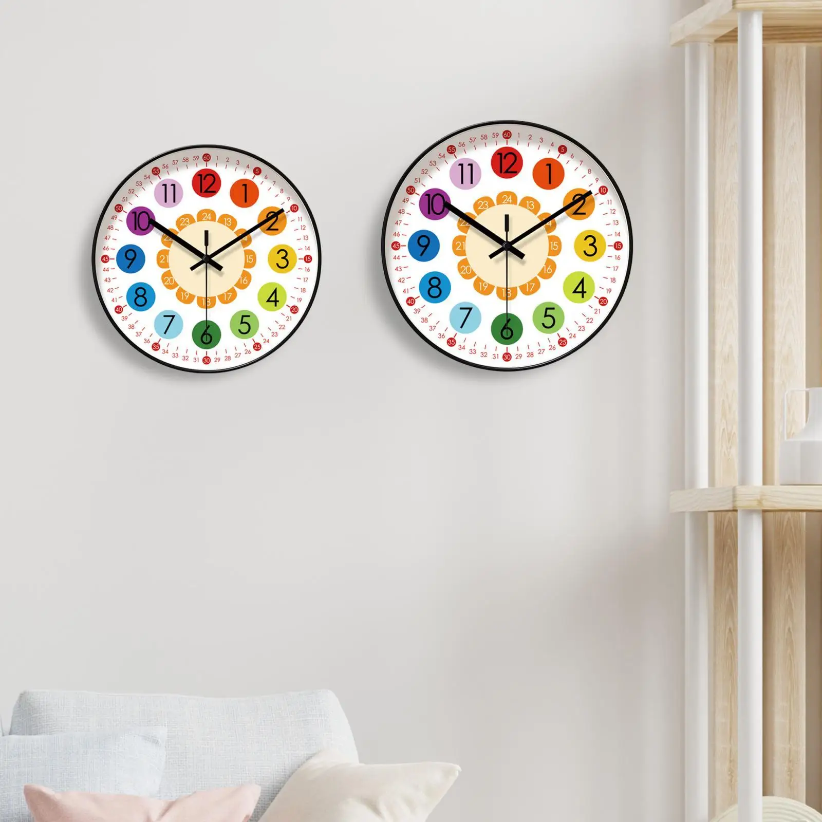 Kids Wall Clock Wall Art Clock Unique Telling Time Teaching Clock Children Clock for Kitchen Home Study Room Dining Room Indoor