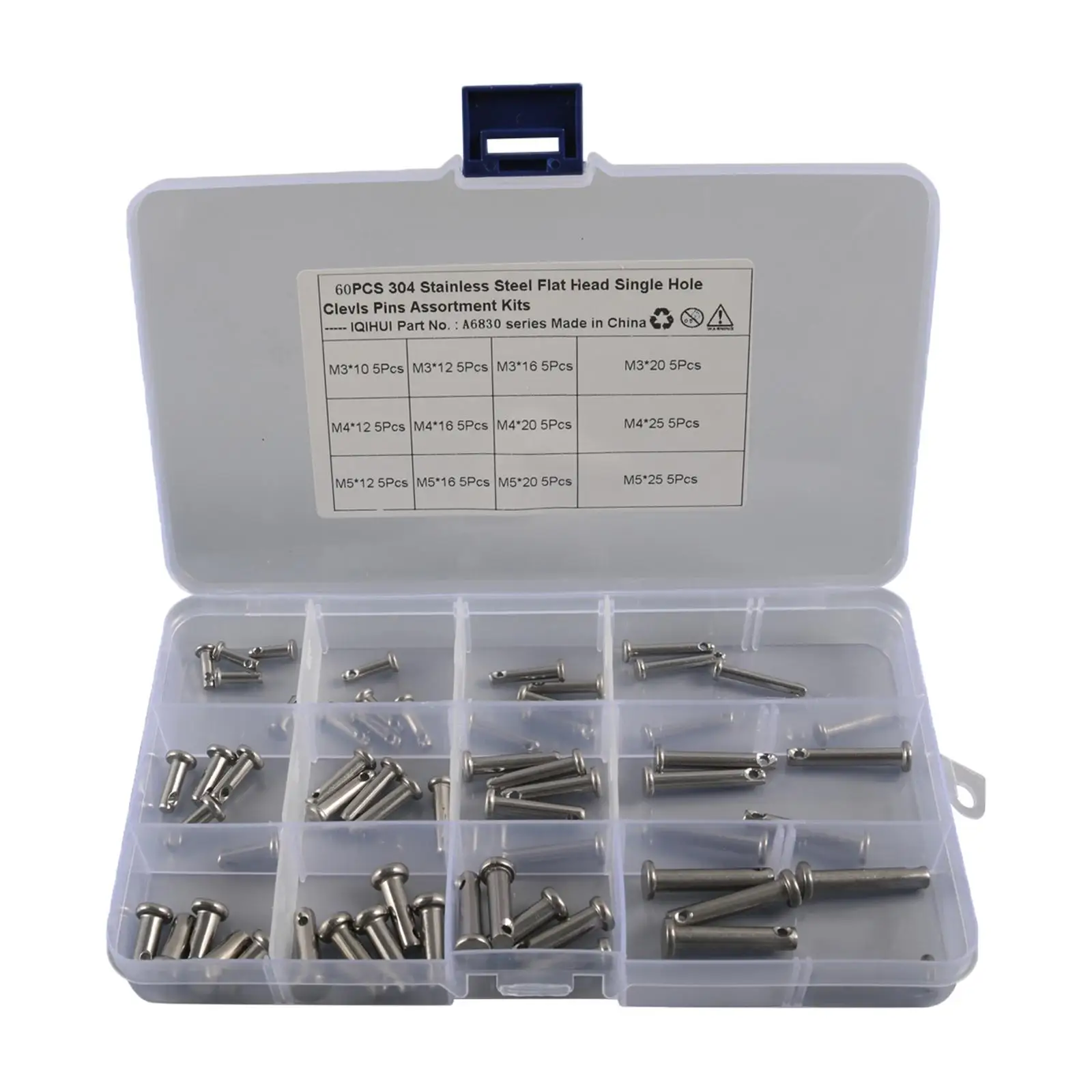 60 Pieces Clevis Pins Assortment Kit with Plastic Box 304 Stainless Steel M3 M4 M5 Location Pin for Home DIY Project