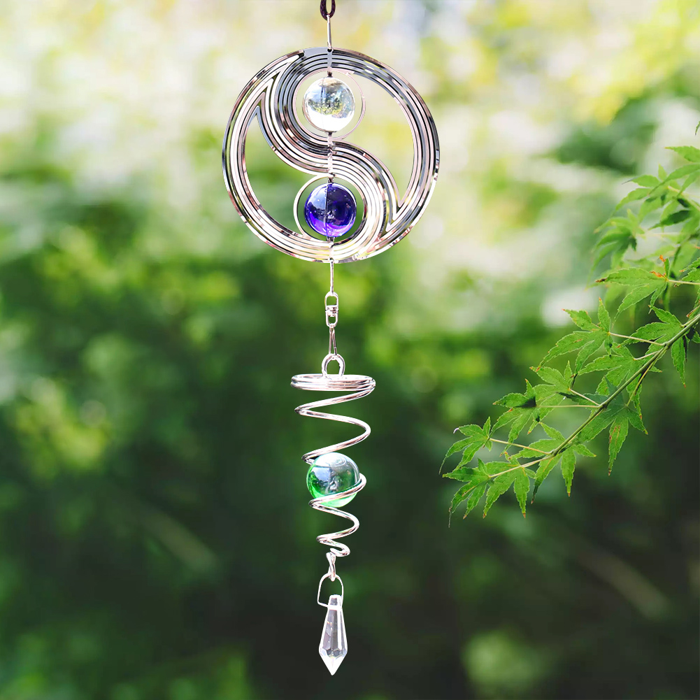 Edelstahl 3D drehbare Windspiele Tai Chi Form mit Kristall Outdoor Garten Anhänger Schlafzimmer Dekoration Home Suncatcher – Detail 3