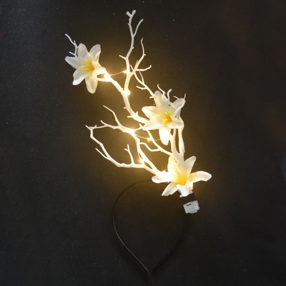 10 Stück Blinkende Leuchtende Weiße Blumen-Baumzweige Stirnband für Kinder und Erwachsene, Party-Geweih für Hochzeiten und Festivals – Detail 1