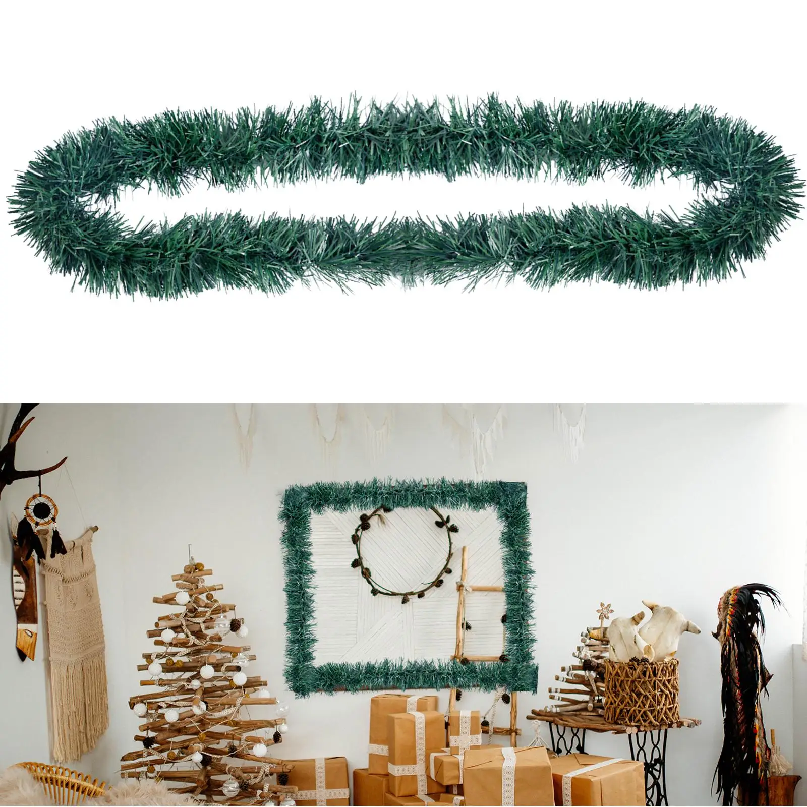 2Pcs Christmas Garland Christmas Collection Holiday Party Decor Green for Winter Holiday Windows Wall Mantel Fireplace Garden
