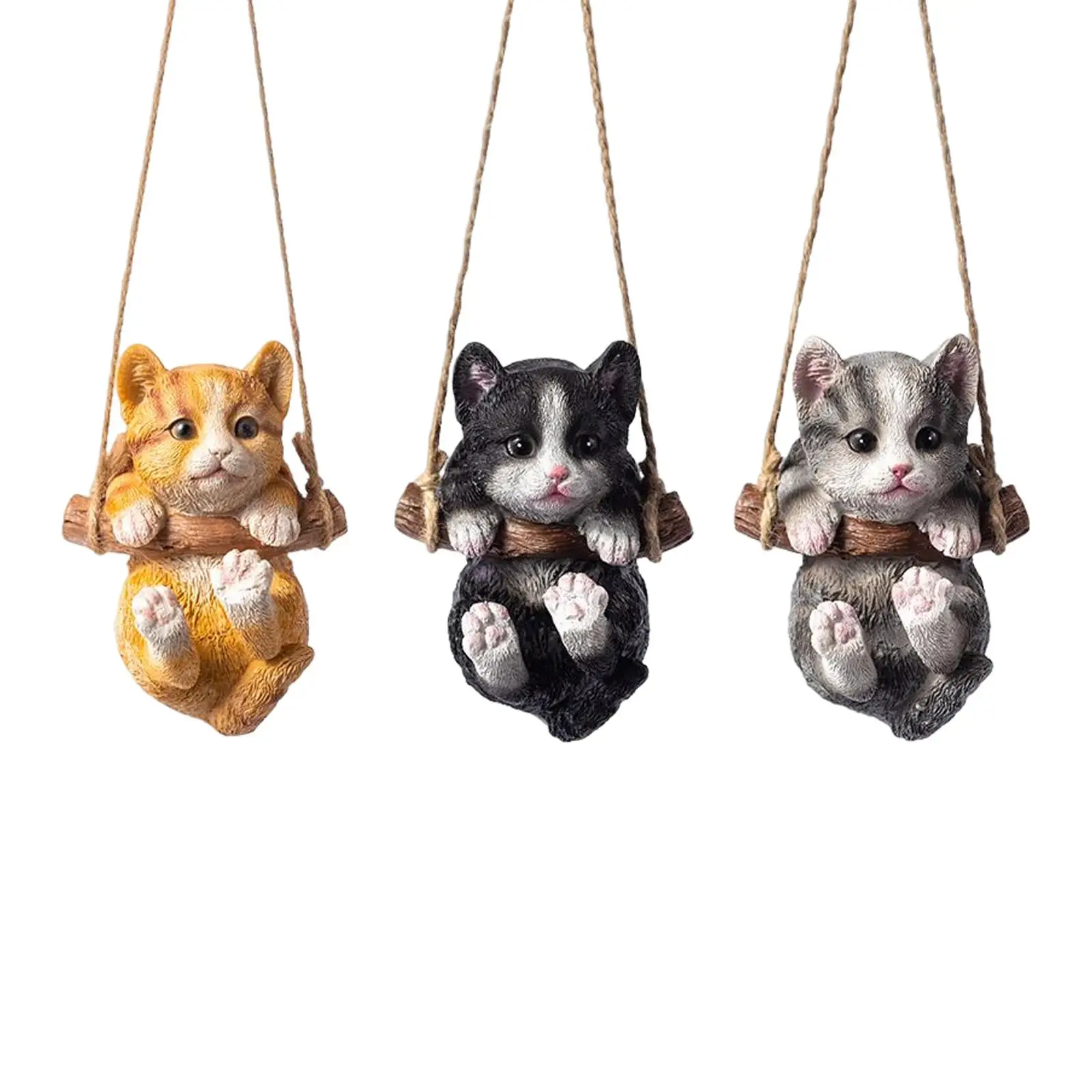 Hanging Swing Cat Statue Garden Animal Figurine Ornament for Office Decor