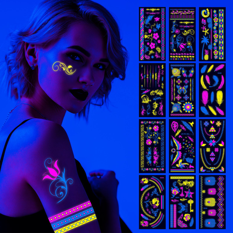 Best of 2023 Creativity Fluorescent Flower Arm Face Waterproof Tattoo Stickers Feather Flower Wing Glowing Sticker Music Festival Tattoo Reviews & Tips