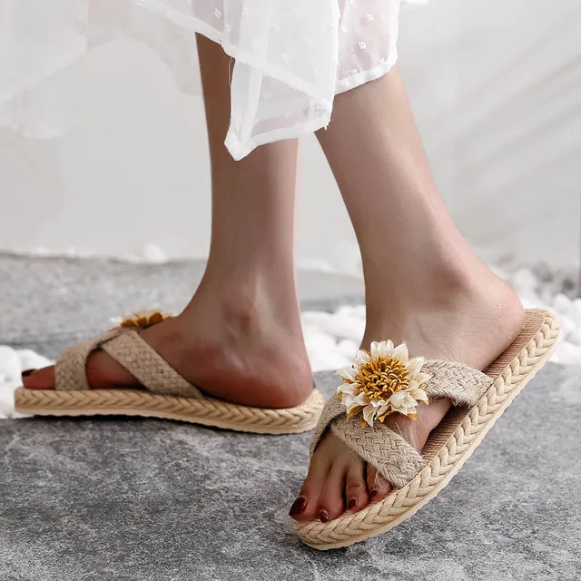 Women Slippers Slides Minimalist Cross Band Sandals Beach Hemp