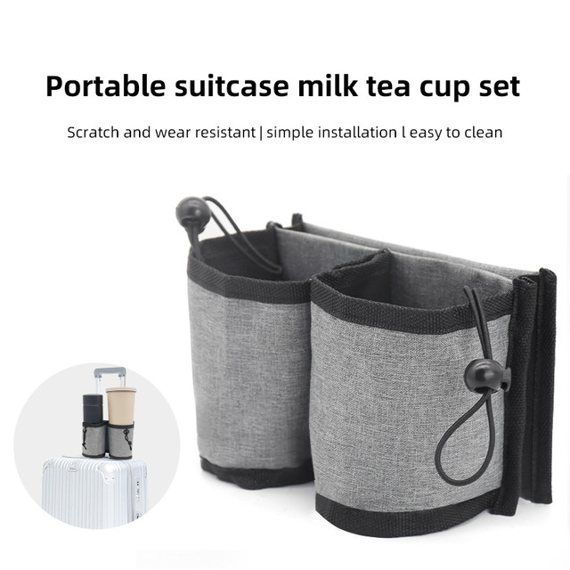 Porte-Gobelet Pour Valise Riemot - 2 Emplacements, Poches, Fixation Velcro, Gris - Accessoire Voyage Main Libre