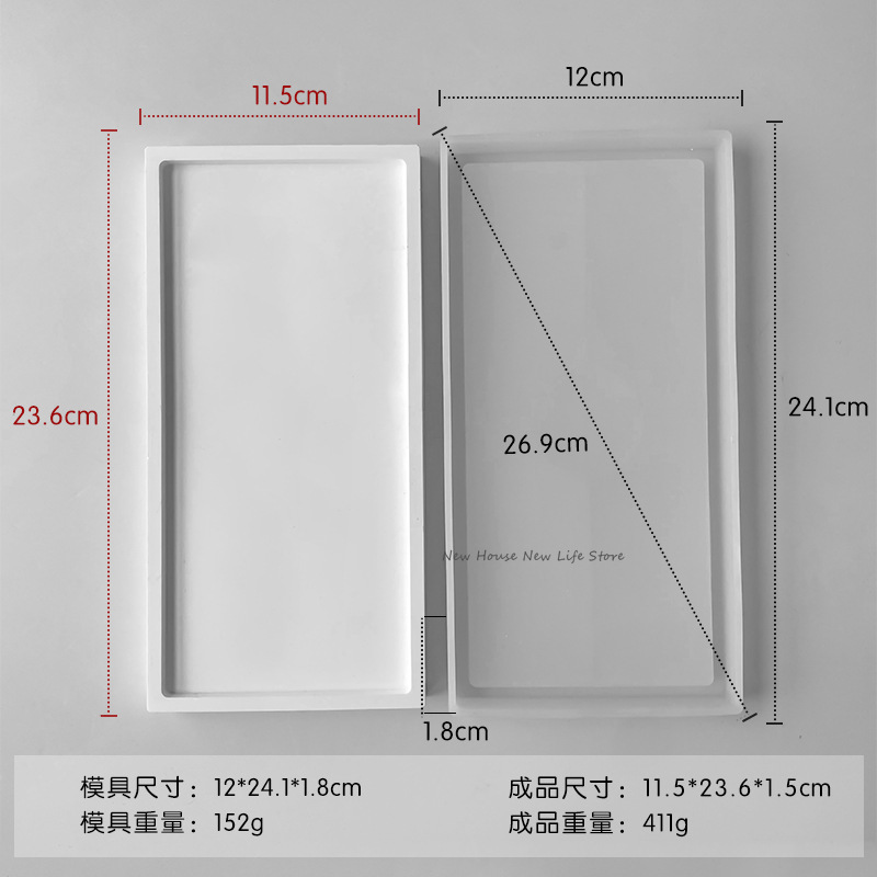 Rechteckige Silikonformen DIY handgemachte Epoxidharz Beton Gips Obst Dessert Ablage Formen Keramik Ton Gießen – Detail 10