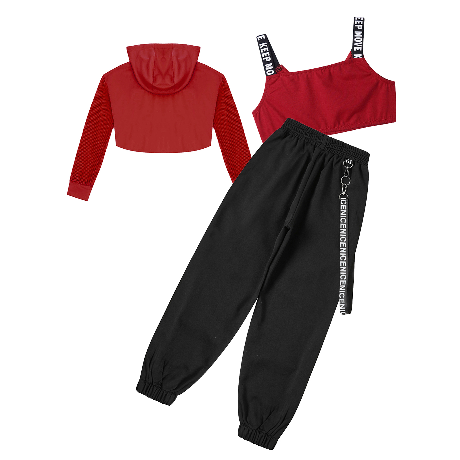 Kinder Mädchen Sportswear für Hip-Hop Jazz Dance Workout Skateboard ing Letter Print Kordel zug Kapuze Sweatshirt Weste Crop Top Hose – Detail 30