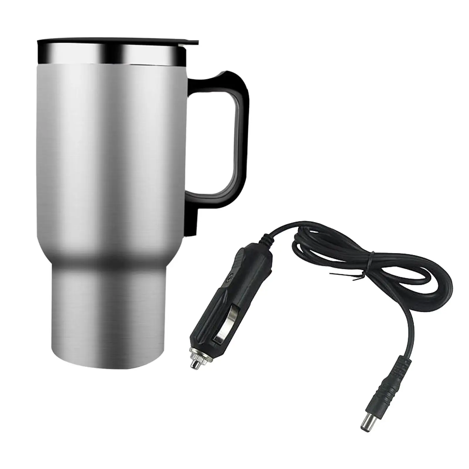 12V 480ml Car Electric Kettle Heated Travel Mug with Handle Stainless Steel Water Bottle for Drivers Multipurpose Durable