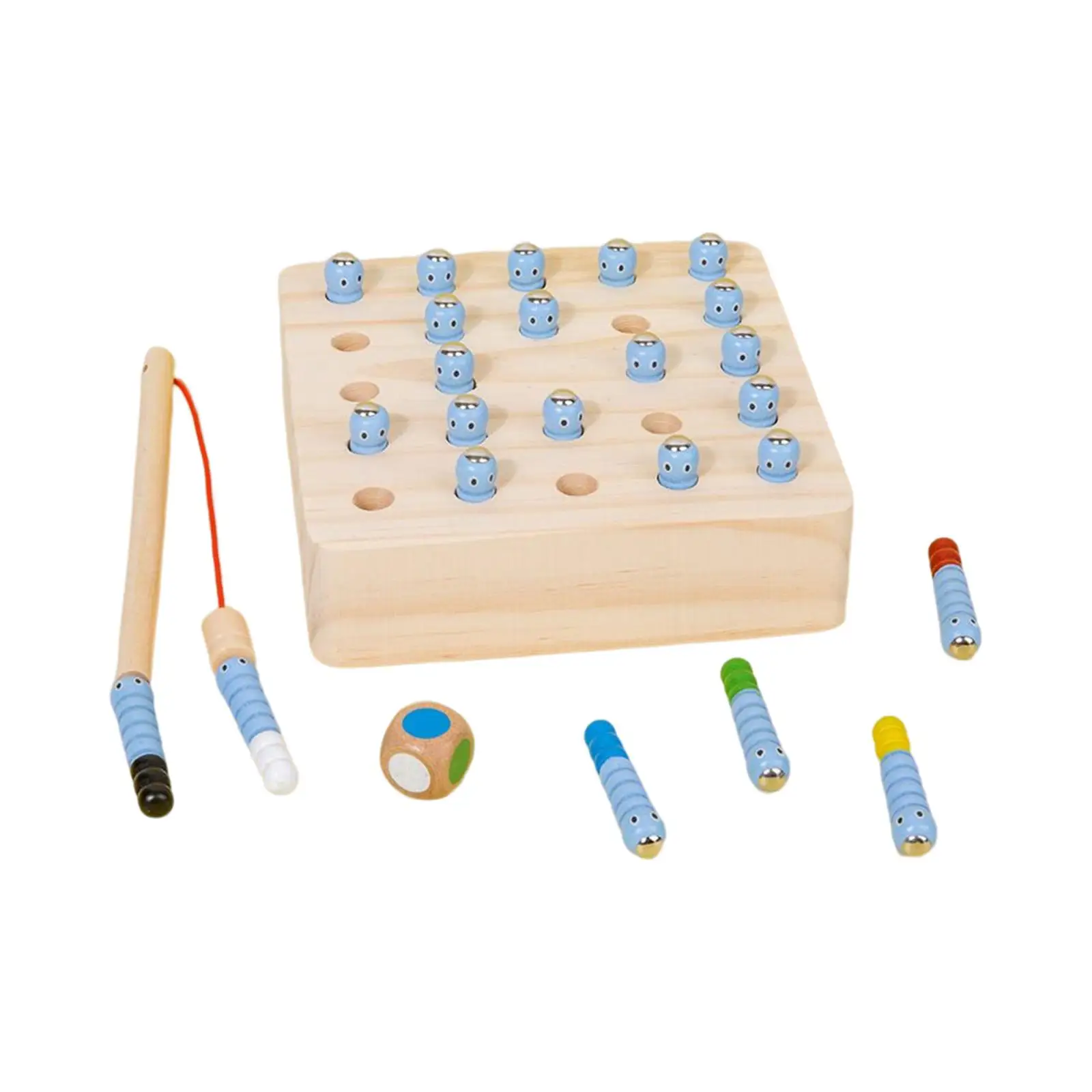 Wood Montessori Catching Worm Preschool Training Development Memory Training Wooden Fishing Game Toy for Boys Girls Children