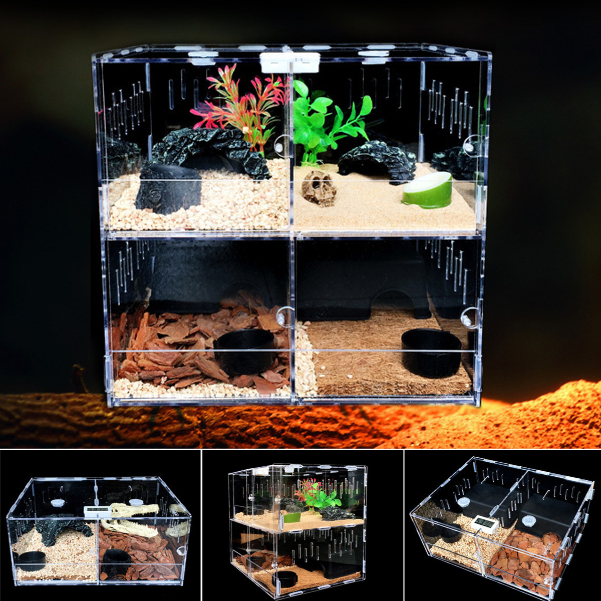 Title 4, Reptile Feeder Tank Acrylic Terrarium Insect Sp...