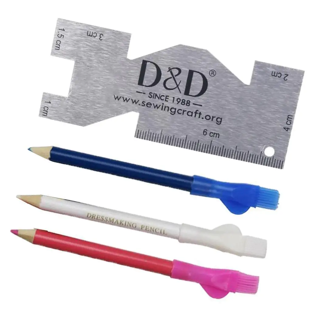 Sewing Chalk Pencil and Dressmaking Patchwork Ruler Sewing Tool Multi Use for Fabric Making And Tracing, 8.5cm Length