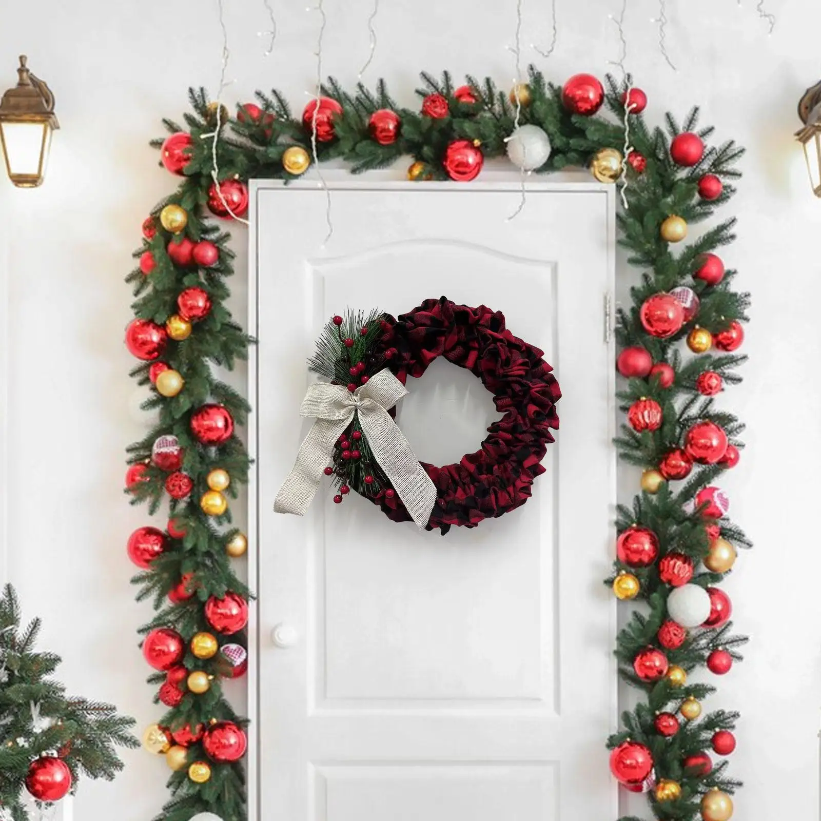 Christmas Round Wreath Front Door Wreath Rustic Wall Decor Artificial Wreath Flower Wreaths for Festival Outside Balcony Home