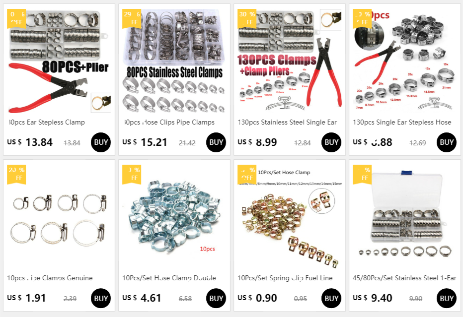 Aço inoxidável Ear Stepless Grampo, Worm Drive,