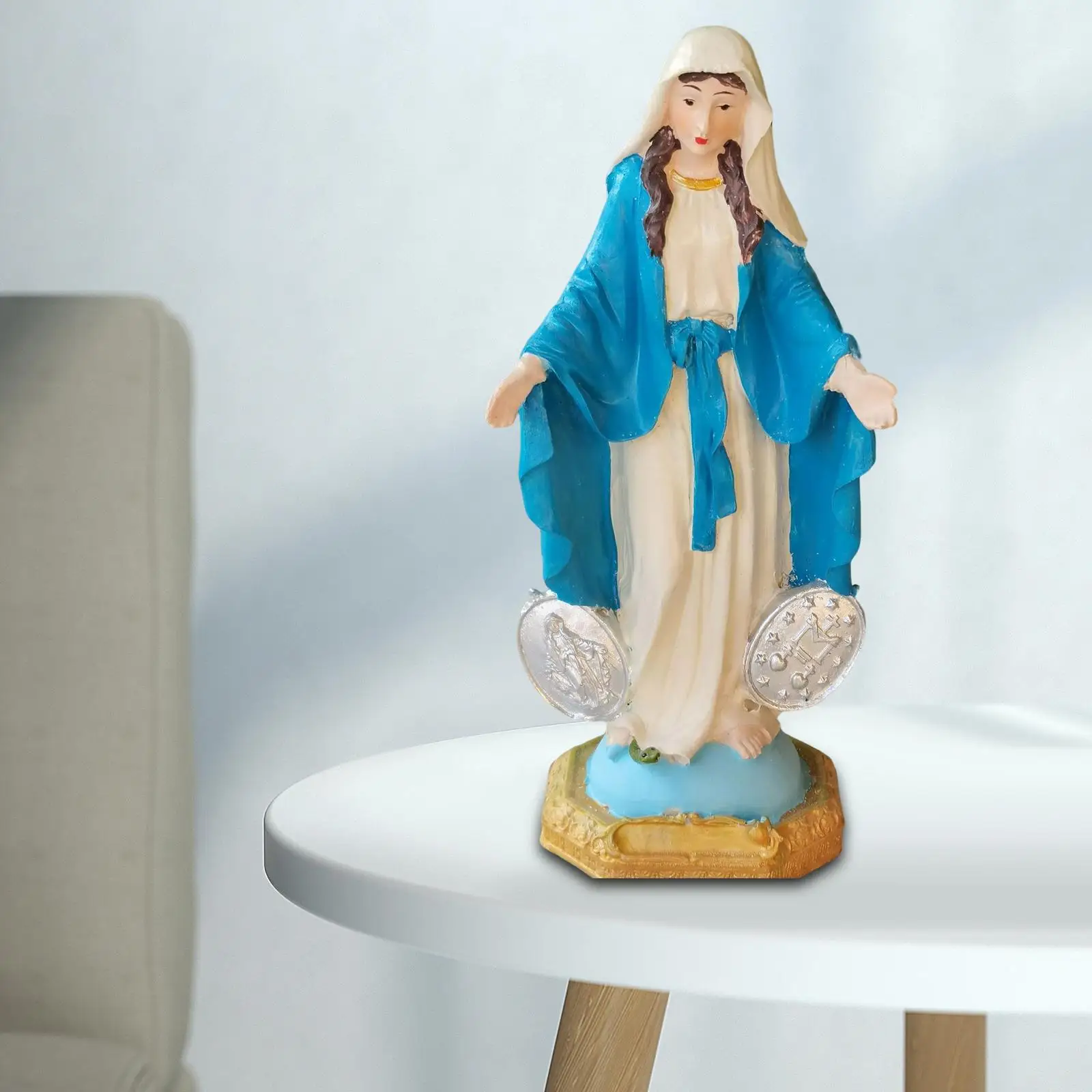 Virgin Mary Figurine Statue Resin Figurine Our Lady of Grace Figure On Base for Decoration