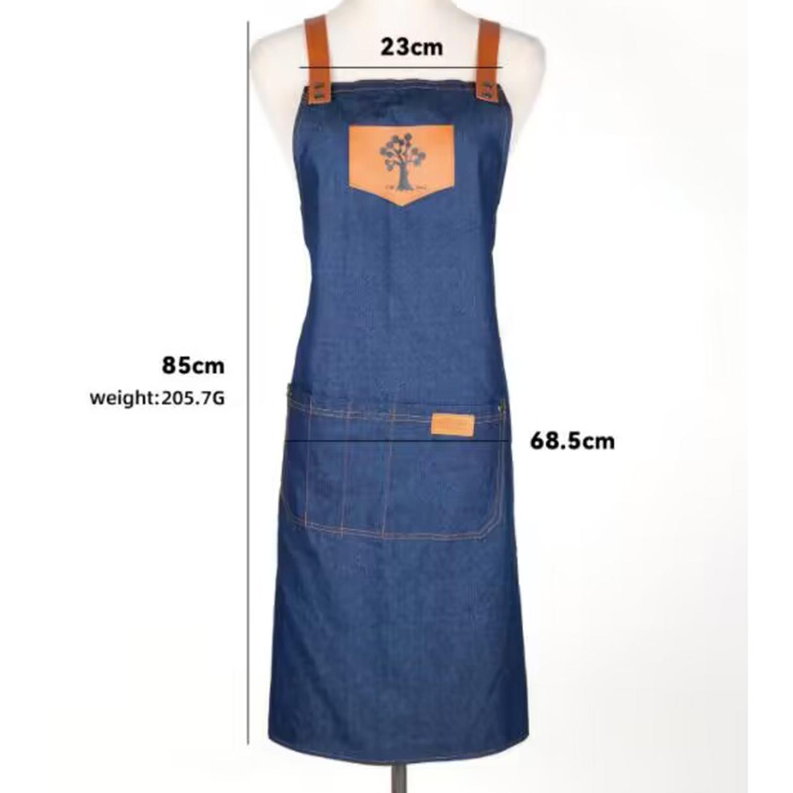 Adjustable Straps Hairdresser Apron Wear Resistant Dirt Resistant Comfortable Denim Apron for Dishwashing Cooking Barbecue