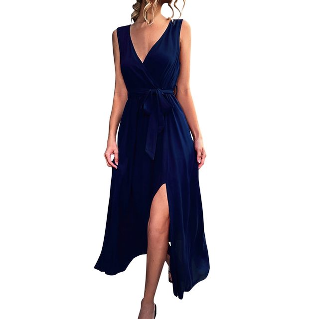 Elegante vestidos de festa para as mulheres 2023 moda verão sexy v pescoço  cruz cinta sem mangas fenda vestido longo vestidos de noite luxo -  AliExpress