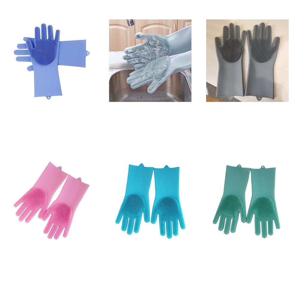 Silicone Dishwashing Gloves Pair of Scrubbing Gloves Dishes Wash 