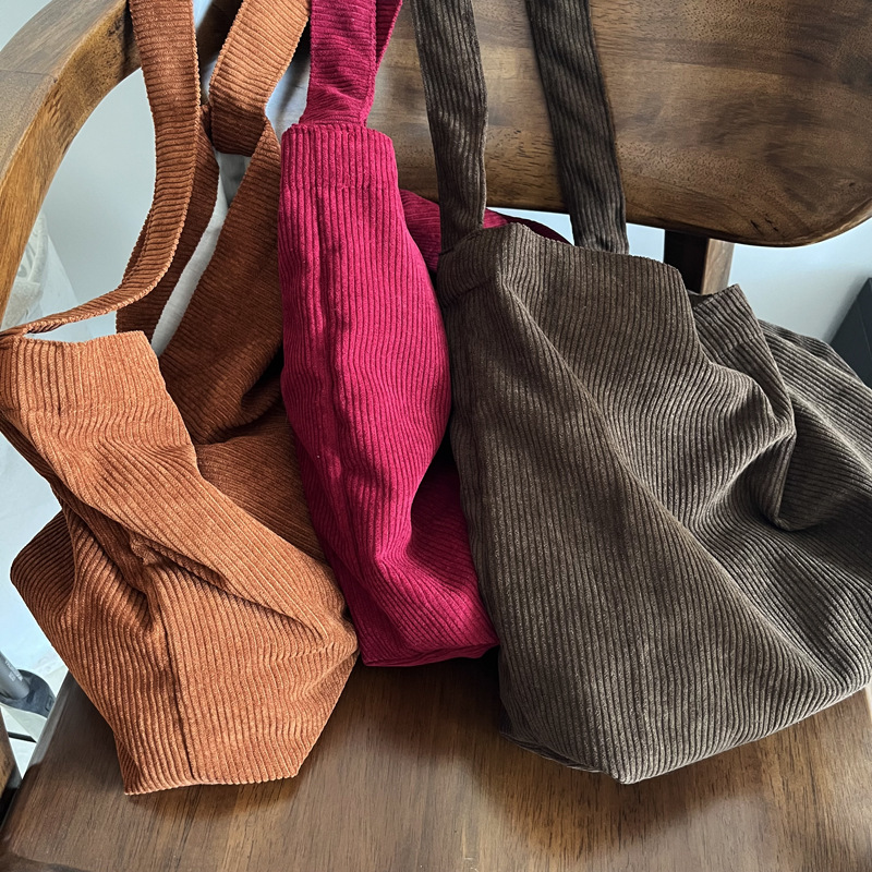 Retro Cord frauen Schulter Tasche Einfache Große Kapazität Weibliche Casual Tote Umhängetaschen Einfarbig Damen Shopper Handtaschen – Detail 13