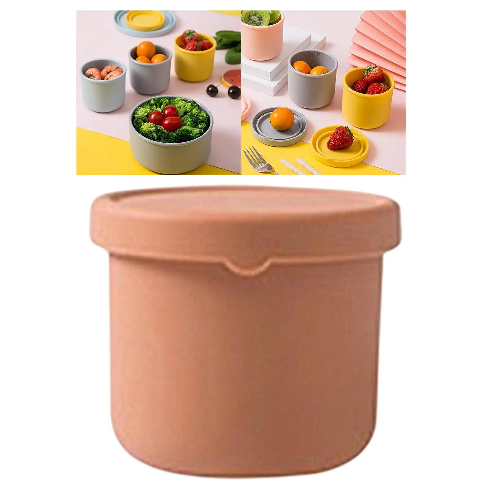 Hard Silicone Box for Lunch Leakproof Round with Lid Storage Bento Food Container Portable Single Color for Microwave