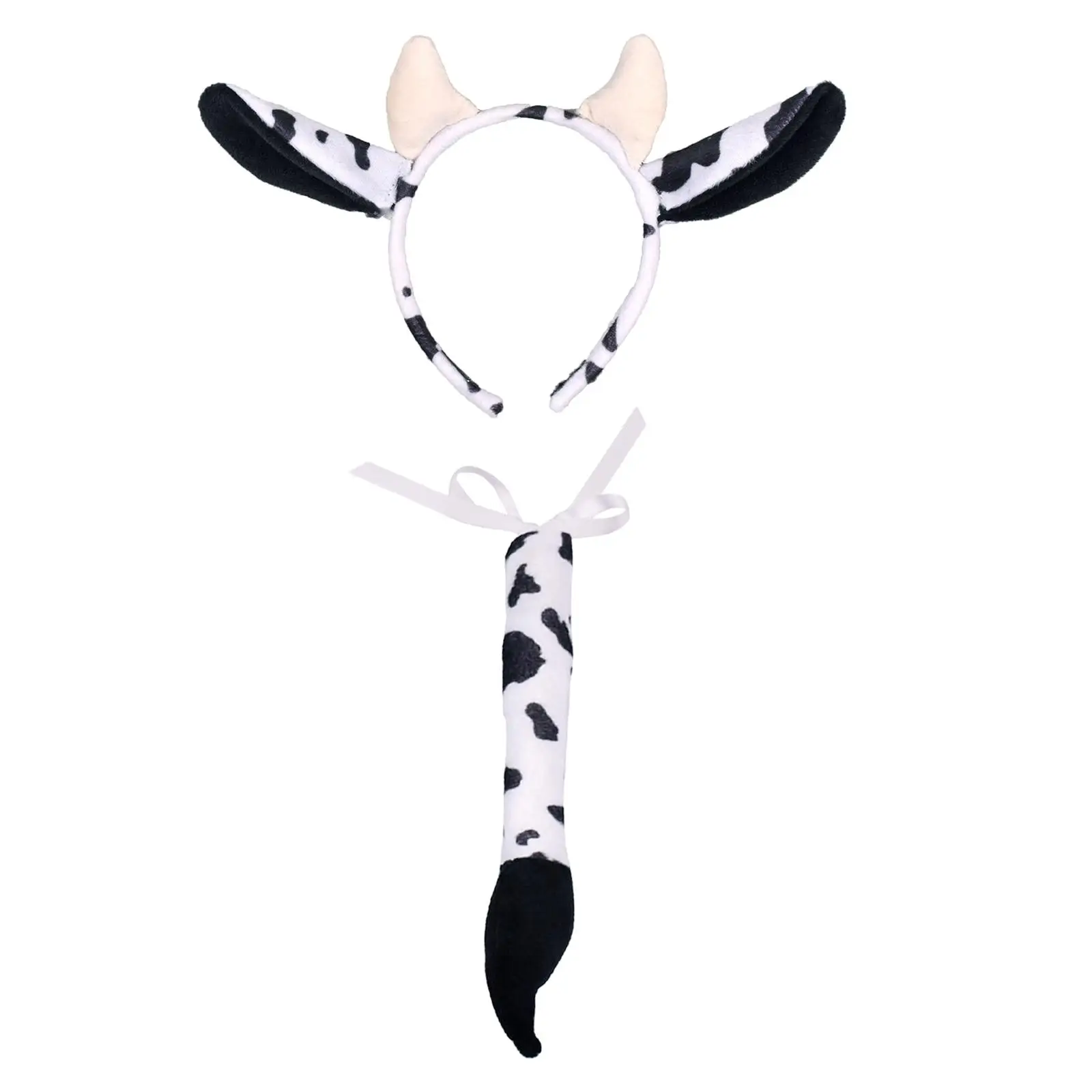Cow Ears and Tail Set Long Tail Cosplay Gifts Fancy Dress Costume Ox Hair Hoop for Performance Party Christmas Dance Women Girls