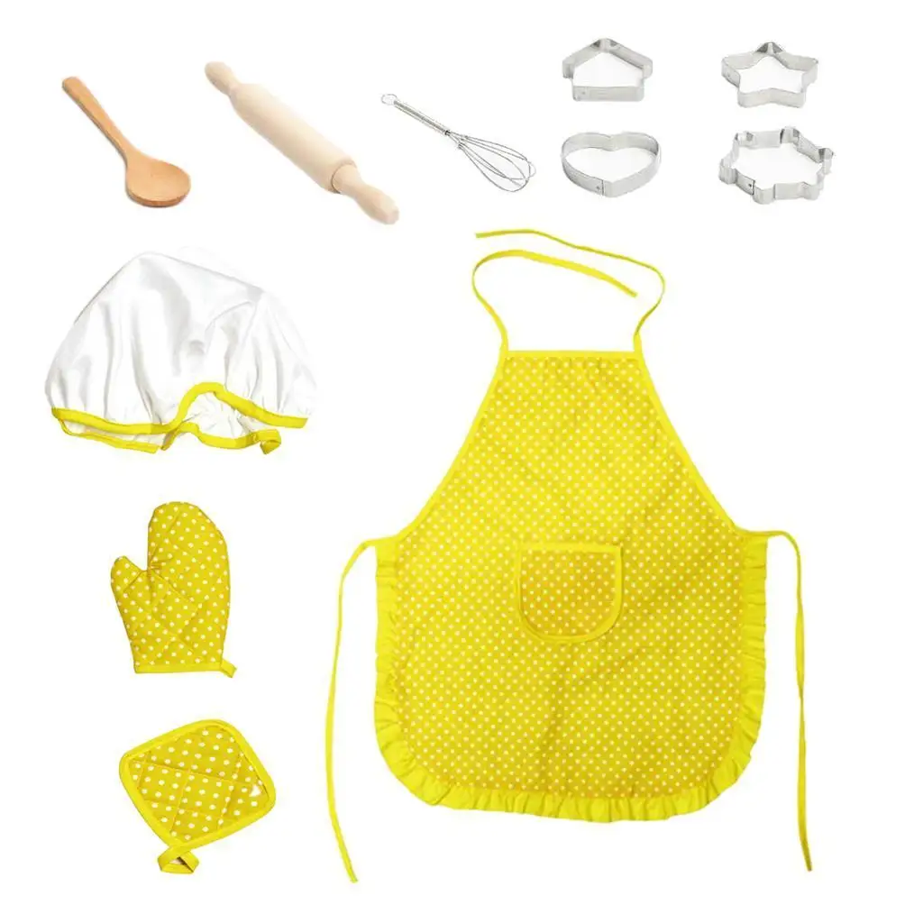  Set, Chef Set DIY Cooking Baking Suit Toys, Pretend Play Clothe/ Gloves/ Hat /Cooker Gift for Kids Girl