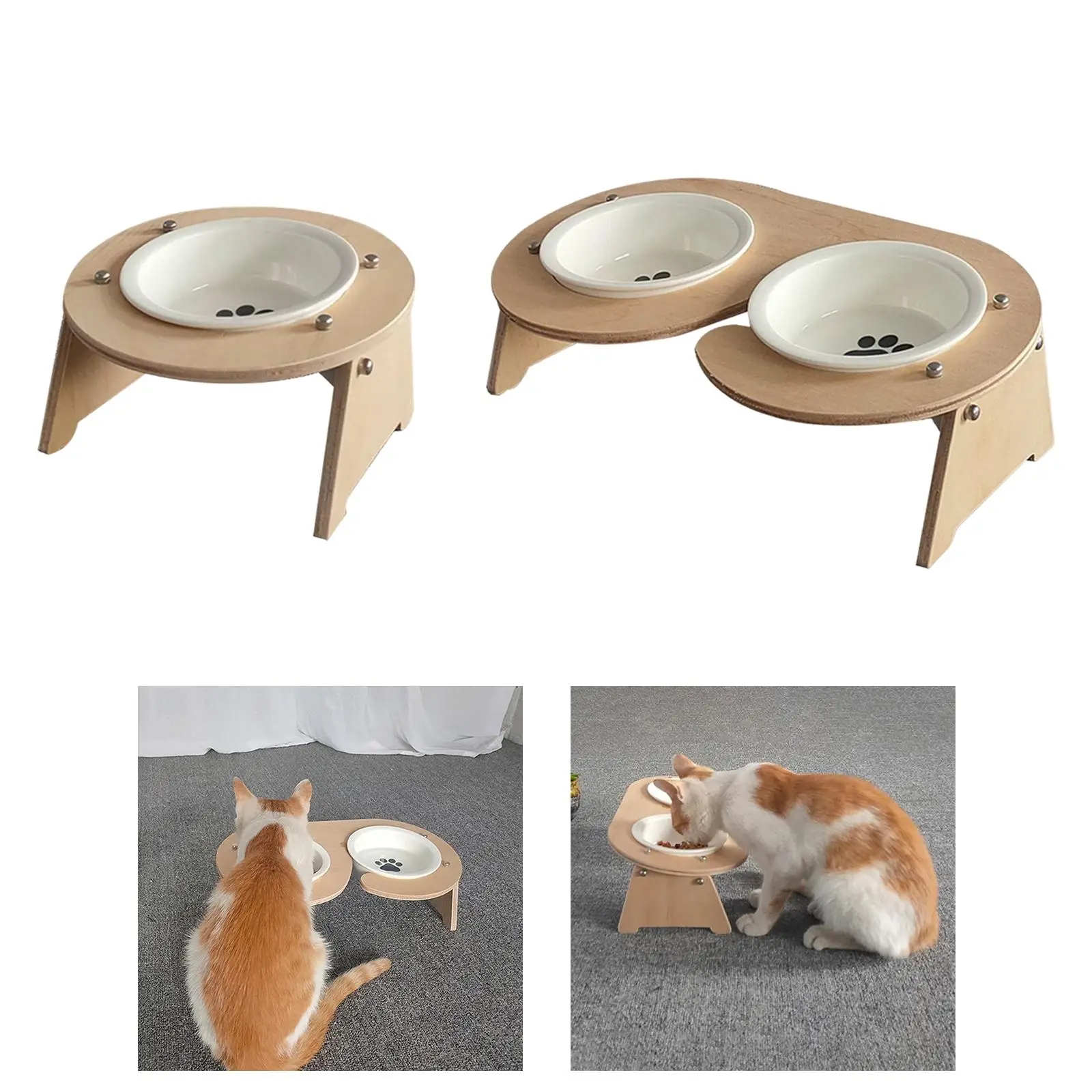 Cat Dog Bowl Dish Wooden Rack Pet Feeder Pet Ceramic Bowls
