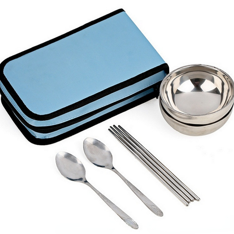 Description Picture 6 of itemPortable Double Bowl Tableware Set, Outdoor Picnic Travel Spoon Bowls, Chopstick, Reusable Cutlery, Flatware Kits for Camping