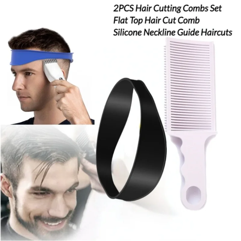 Best of 2PCS Hair Cutting Fading Comb Set Flat Top HairCut Combs Men&#039;s Silicone Neckline Guide Haircuts Curved Headband Hair Salon Tools Reviews & Tips