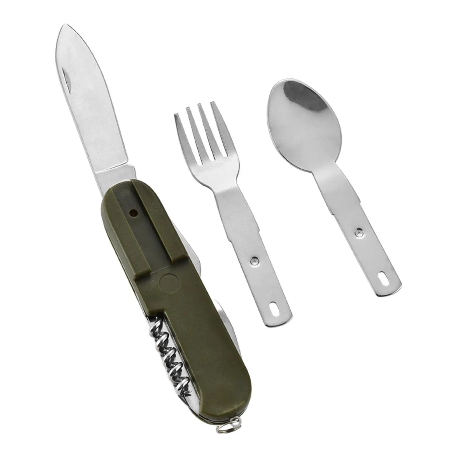 Camping Utensil Spoon, Fork, Knife & Bottle Opener Set Camping Cutlery Folding Tableware Compact Multi Tool for Hiking Traveling