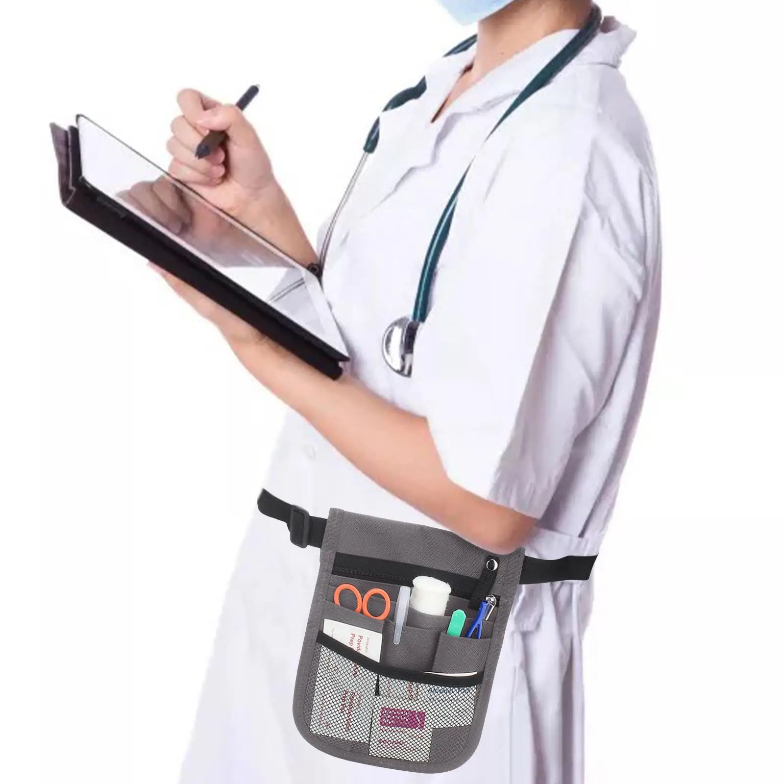 Nursing Waist Bag Multi Compartment Pockets Nurse Pouch Fanny Pack Nurses Tool Belt Organizer for Veterinarians Managers Bandage
