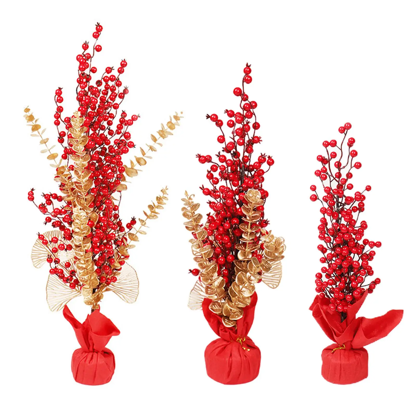 Artificial Berry Stems, Table Centerpiece Fake Red Holly Flowers Lucky Tree Bonsai Berry Branches for Wedding Home Office Crafts