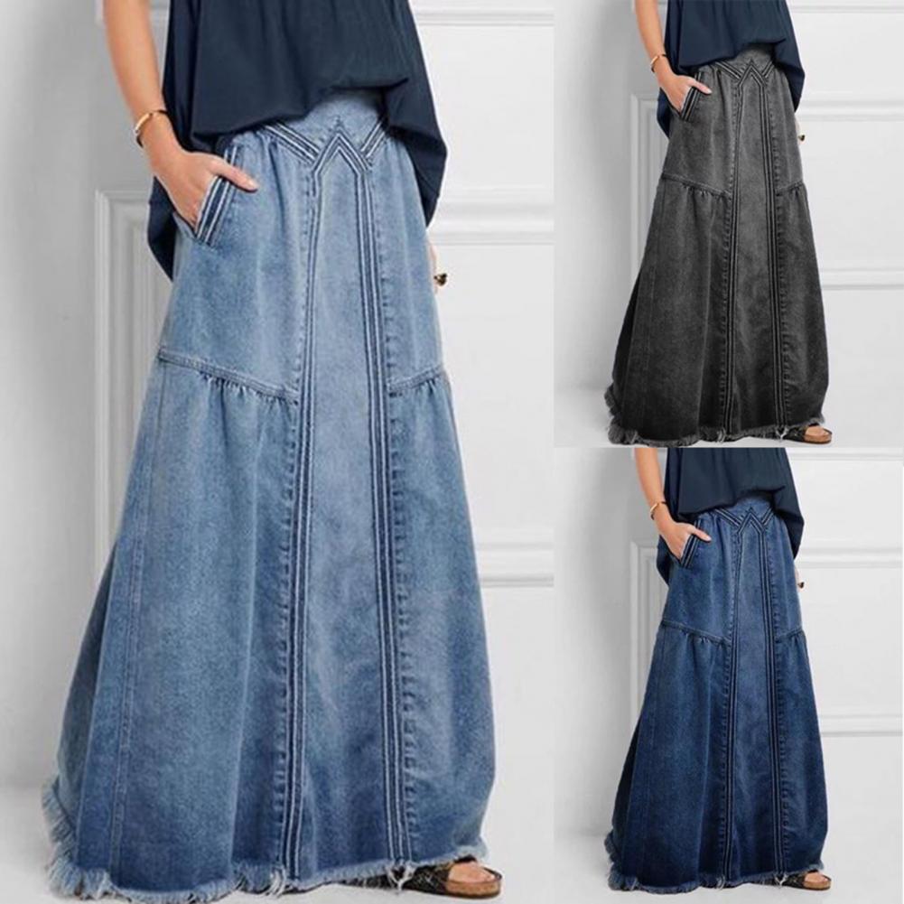 moda vintage, saia maxi jean, casual feminina