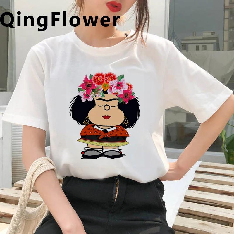Mafalda T-shirt Women Summer harajuku casual short sleeve T-shirts Streetwear O-Neck Tops Tee 90s cartoon tshirt Female cute summer crop tops