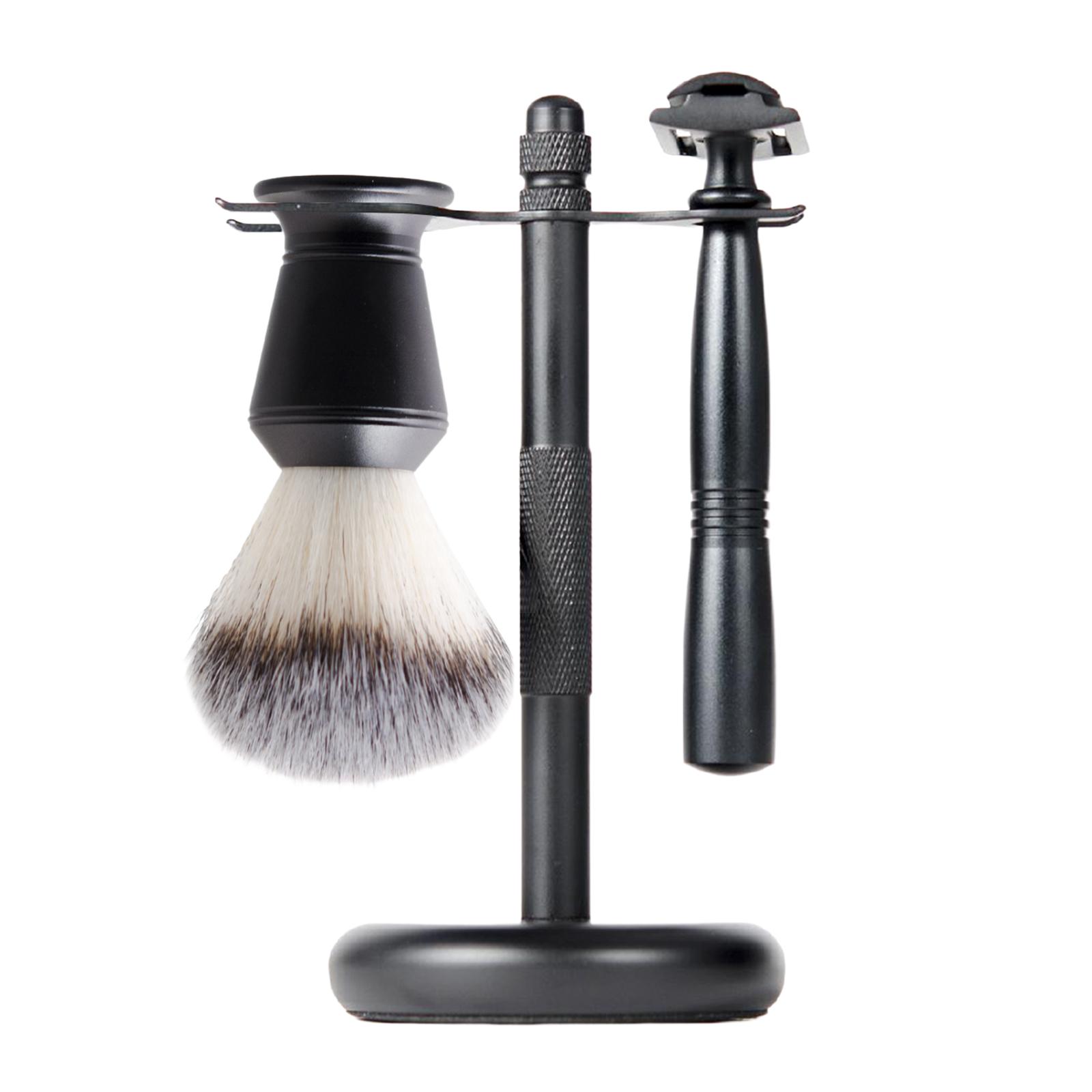 3 Pieces Shaving Set Black Elegant Shaving Brush Stand Kit Shaving Razor+ Stand Holder +shaving Brush Set Luxury Shave Accessory