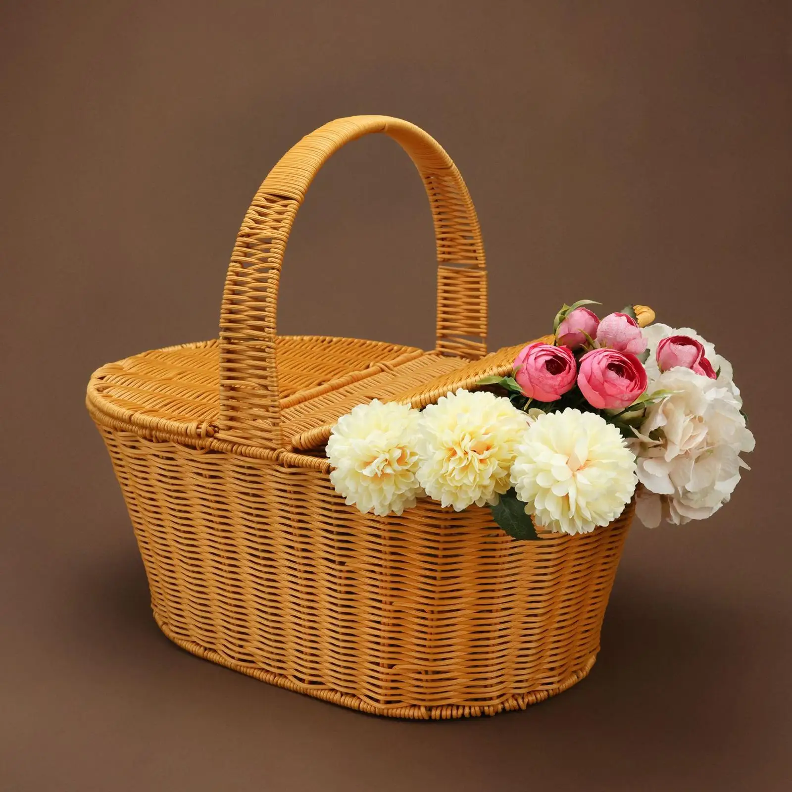 Woven Basket with Handles Large Capacity Decorative Snack Bread Basket for Picnic Kitchen Shopping Bathroom Cabinet