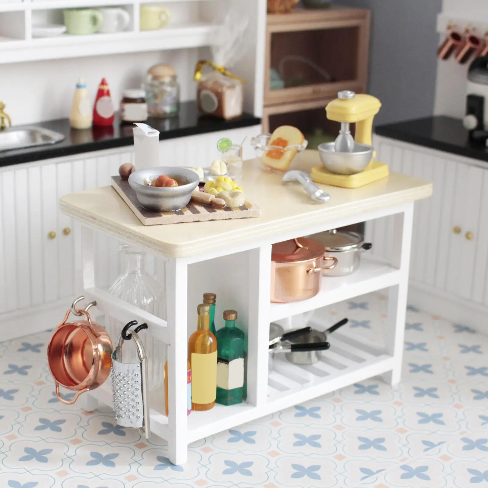 Wooden 1/12 Dollhouse Furniture Storage Display DIY Multilayers Table Decoration Unpainted Mini for Girls