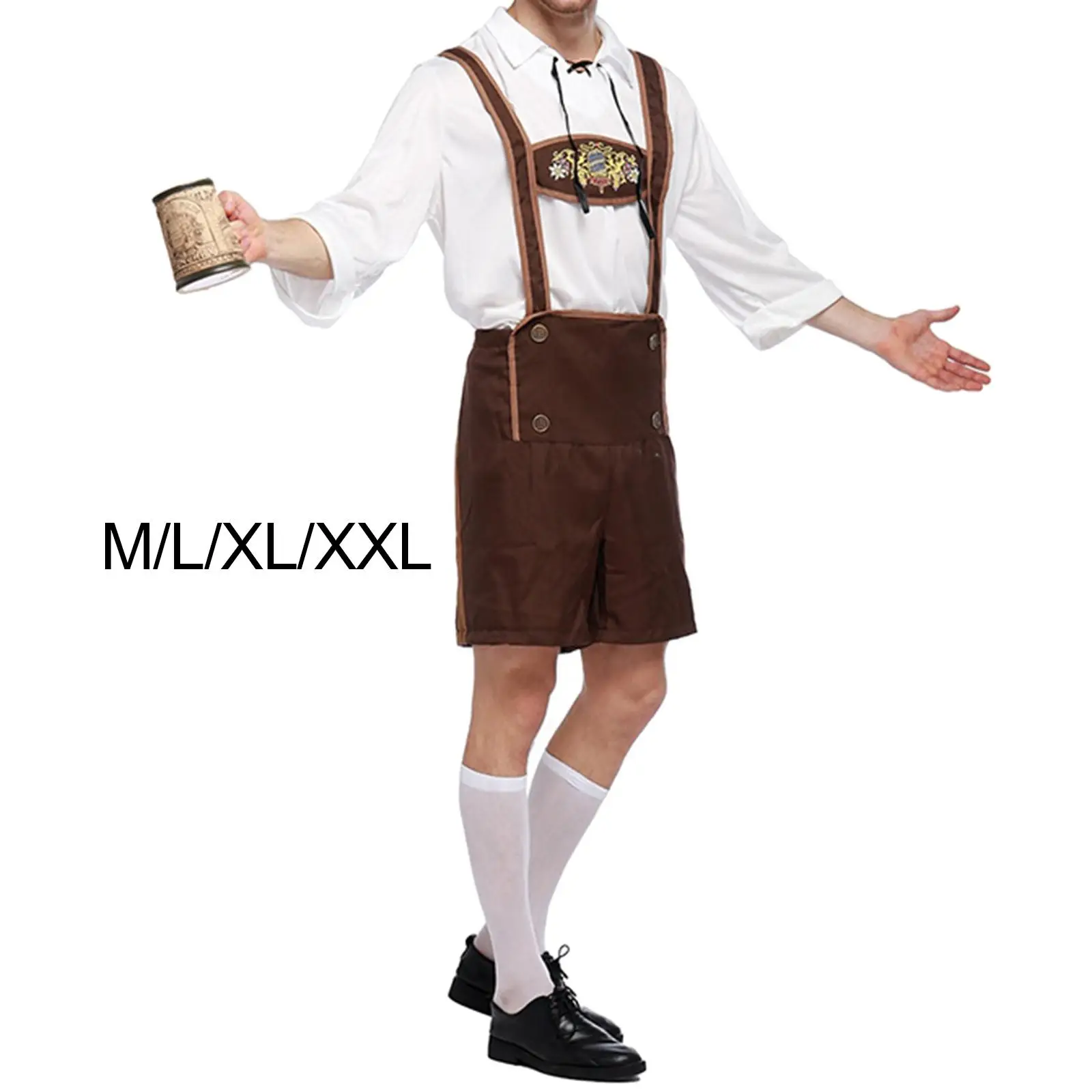 Beer Lederhosen Costume Halloween Bavarian Carnival Party Cosplay Suspenders Shorts
